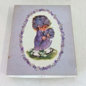 Hallmark VTG Box Stationery Girl Purple Violets